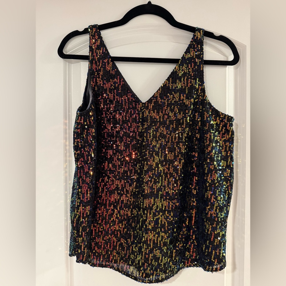 LOFT Sequin Double V-Neck Top